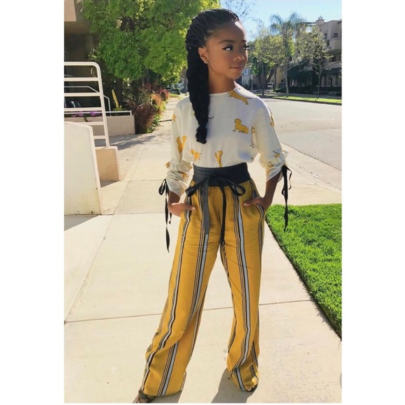 mustard stripe trousers